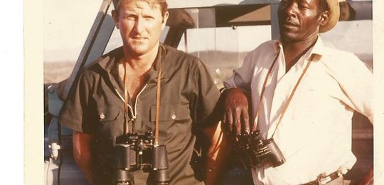 The famous safari guide Joseph Rotich (Bwana Chui to his friends) and Jock. Joseph was one of Jock's most talented guides. He always found the leopard!